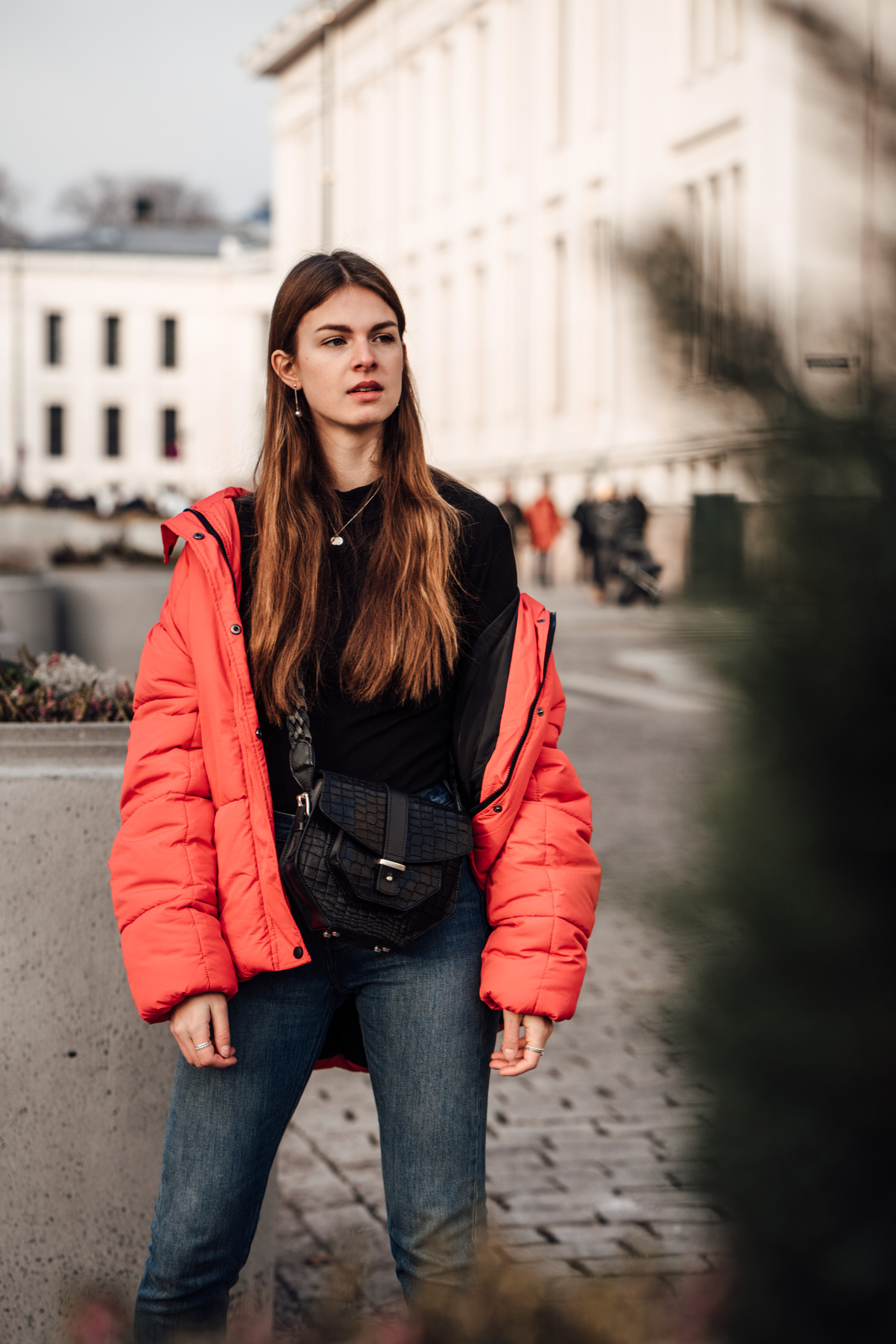 Oslo Runway Outfit A casual chic way to wear a red puffer jacket