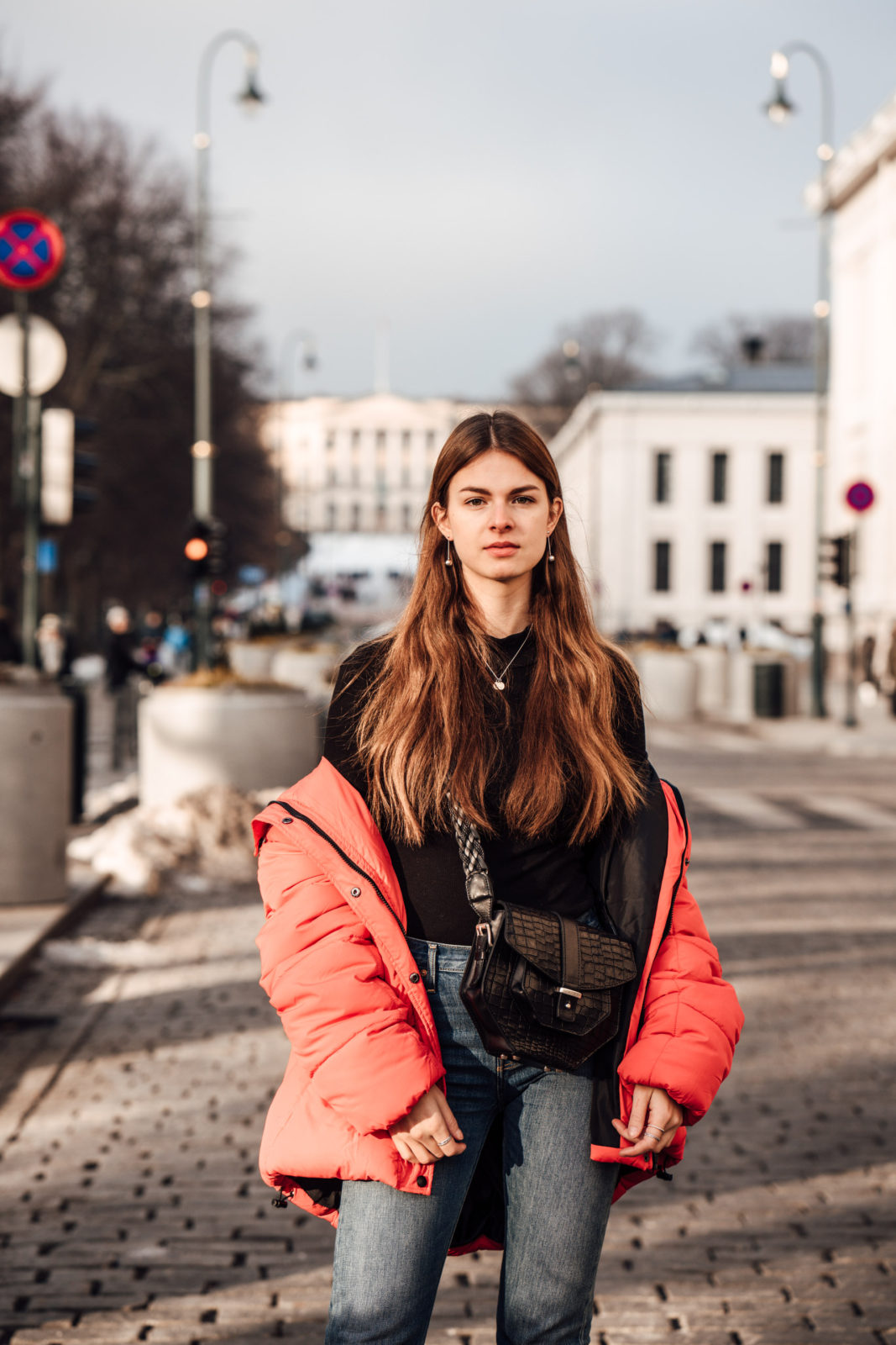Oslo Runway Outfit A casual chic way to wear a red puffer jacket
