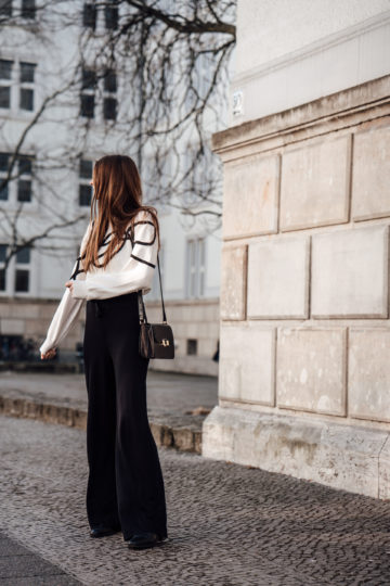 Spring Outfit: combining wide leg pants and white sweater