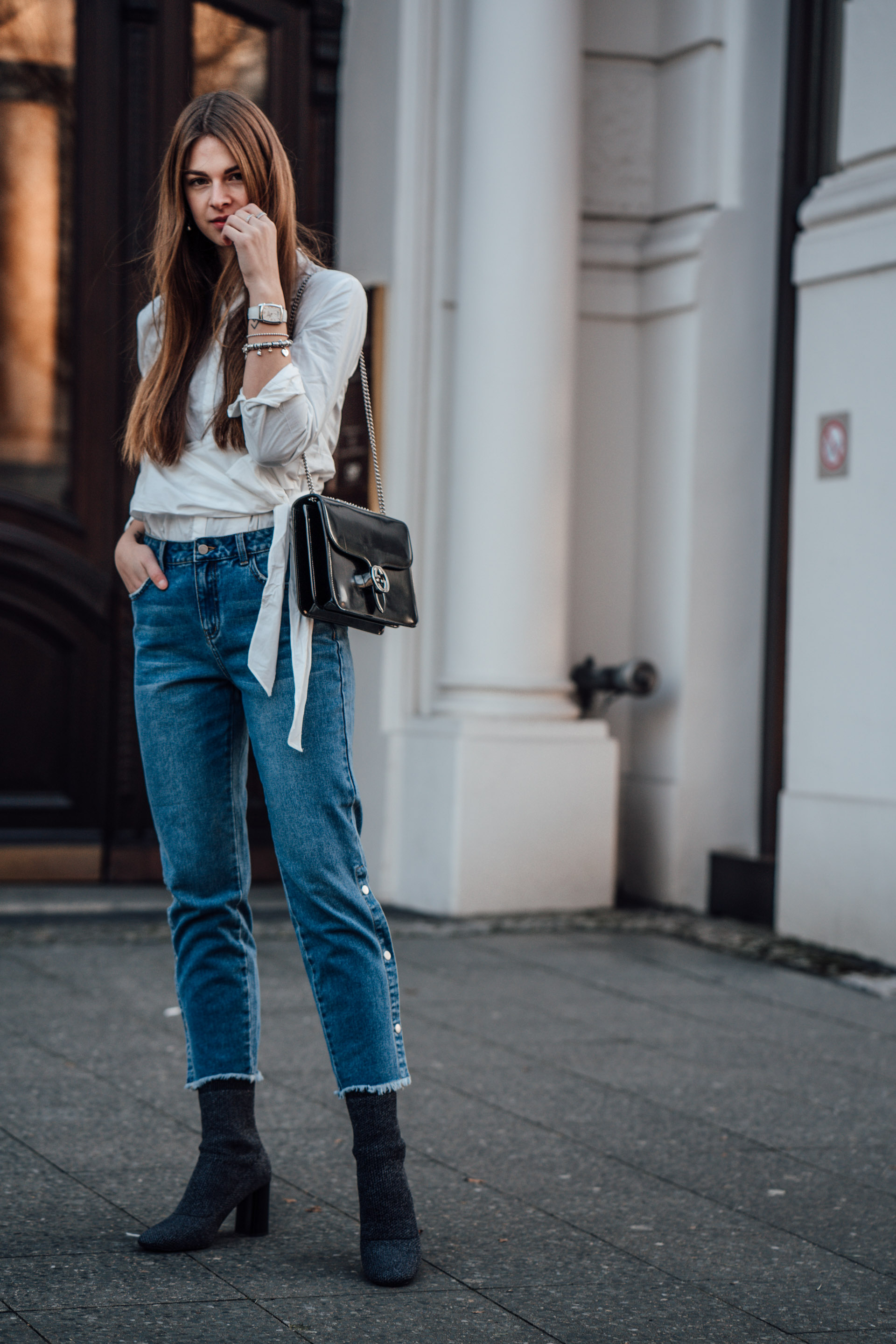 Fashion Advice denim with button down detail denim and wrap blouse