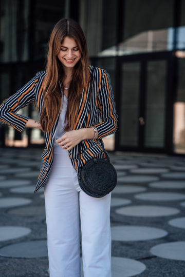 how to wear a striped blazer