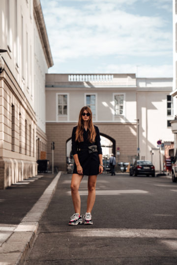 Fashion Week Outfit: Blazer Dress and Balenciaga Sneakers