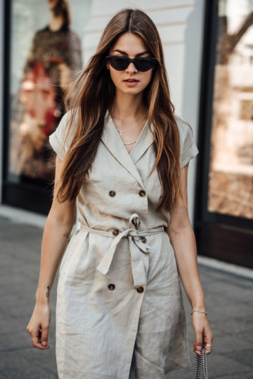 How I style my linen dress with button down front in summer