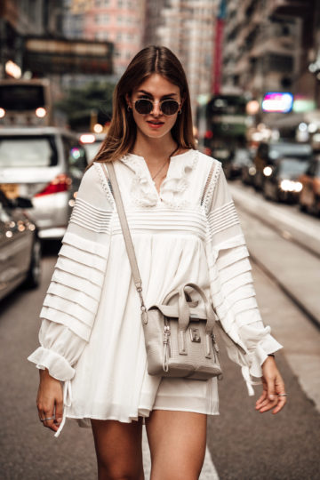 white dress with ruffles