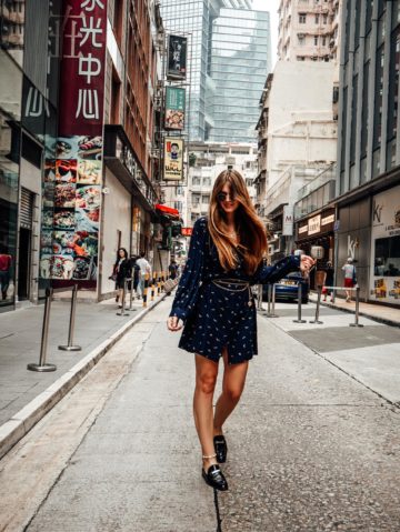 blue shirt dress with golden print