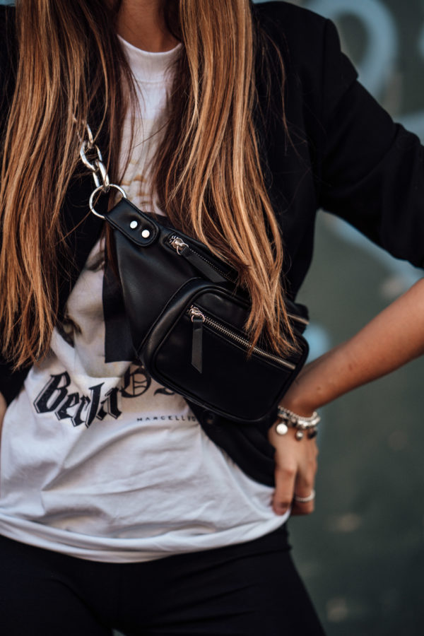 belt bag with chain detail