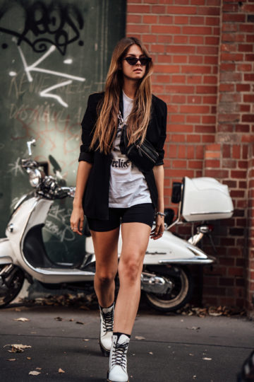 biker shorts and blazer combination