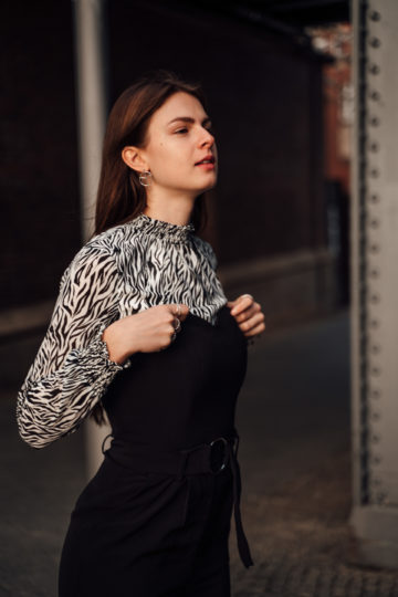 off-shoulder Overall styled with a shirt