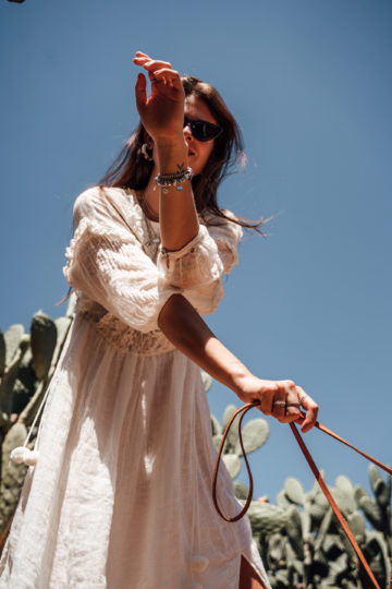 white linen dress with boho details