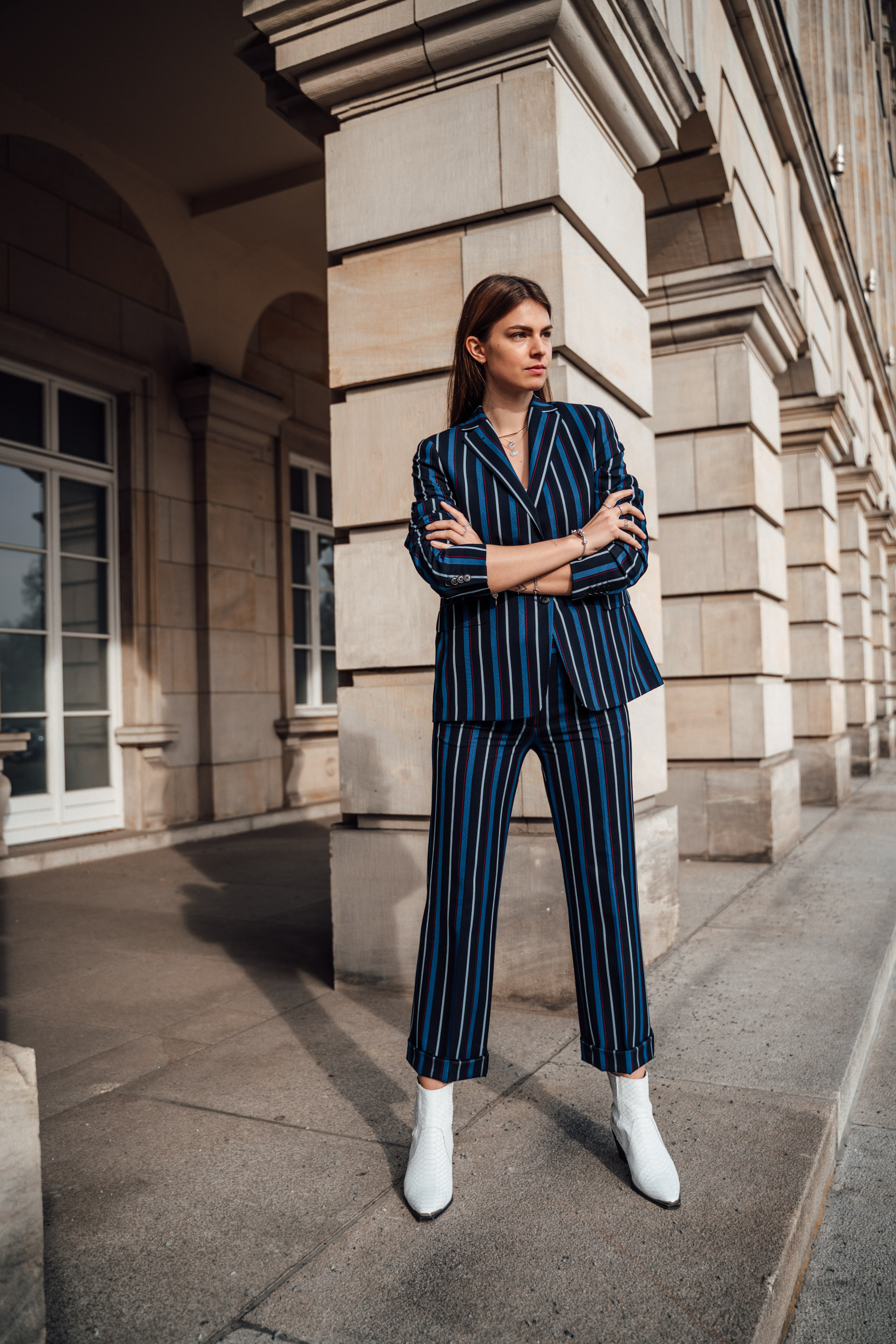 Spring Office Outfit: Striped Suit and 