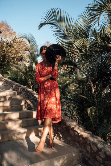 red dress with flower print