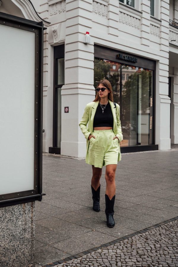 neon green suit women's
