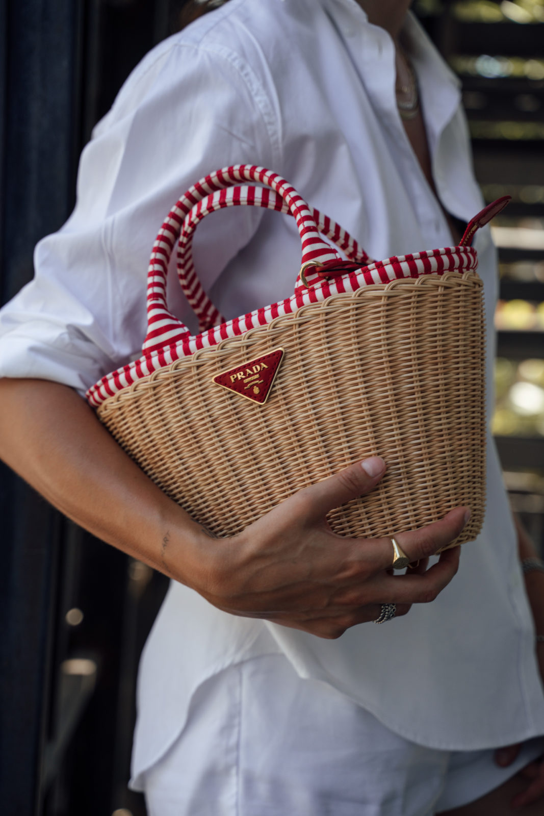 prada basket bag white